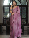 Banarasee Chiffon Saree Sequins Work With Contrast Blouse-Lavender