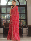 Banarasee Chiffon Bandhani Print Saree & Hand Work With Contrast Blouse-Red