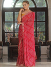 Banarasee Chiffon Bandhani Print Saree & Hand Work With Contrast Blouse-Red