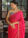 Banarasee Chiffon Saree Sequins Work With Contrast Blouse-Pink