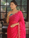 Banarasee Chiffon Saree Sequins Work With Contrast Blouse-Pink