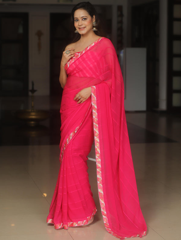 Banarasee Chiffon Saree With Contrast Blouse-Pink