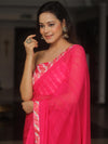 Banarasee Chiffon Saree With Contrast Blouse-Pink