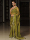 Banarasee Georgette Embroidered With Bandhani Print Saree-Olive Green