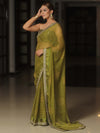 Banarasee Georgette Embroidered With Bandhani Print Saree-Olive Green