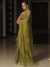 Banarasee Georgette Embroidered With Bandhani Print Saree-Olive Green