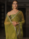 Banarasee Georgette Embroidered With Bandhani Print Saree-Olive Green