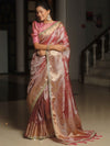 Banarasee Handwoven Tissue Saree Zari Border & Buta Design With Lace-Pink