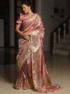 Banarasee Handwoven Tissue Saree Zari Border & Buta Design With Lace-Pink