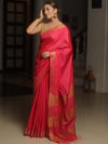 Banarasee Katan-Silk Plain Saree With Antique Zari Border-Pink