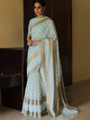 Banarasee Handwoven Semi Silk Saree With Antique Zari Design-Pastel Blue