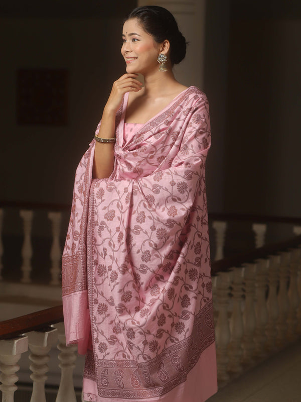 Banarasee Cotton Salwar Kameez Fabric With Dupatta & Resham Zari-Pink