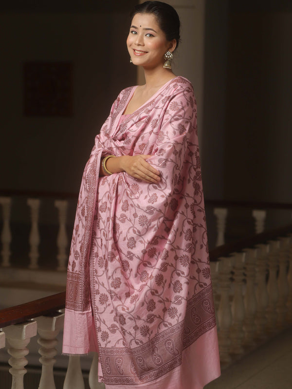 Banarasee Cotton Salwar Kameez Fabric With Dupatta & Resham Zari-Pink