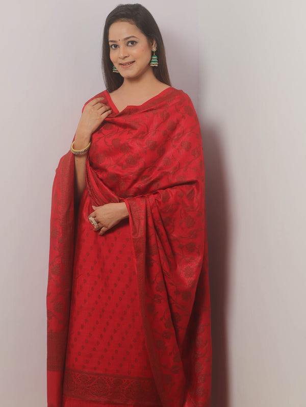 Banarasee Cotton Salwar Kameez Fabric With Dupatta & Resham Zari-Red