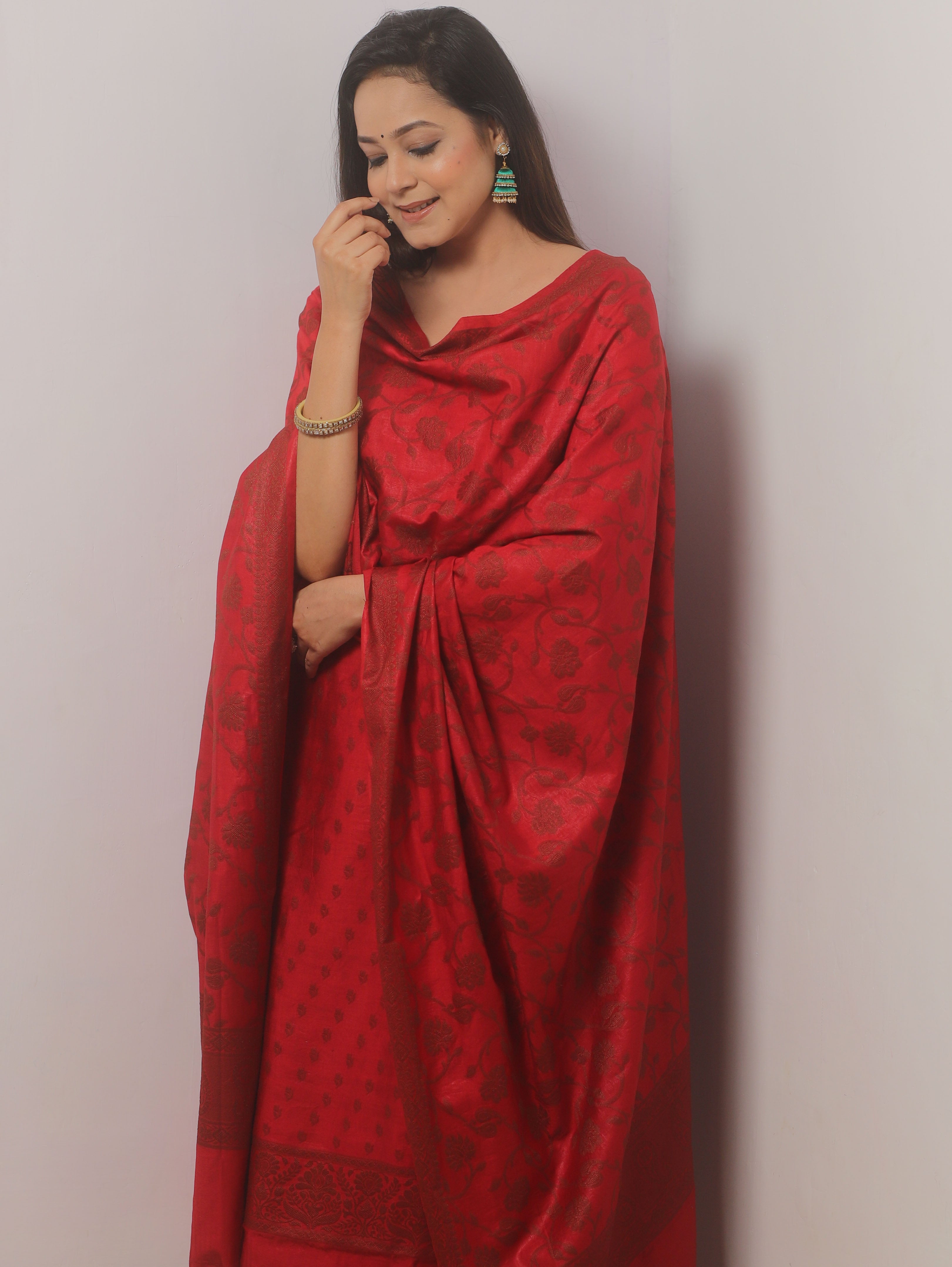 Banarasee Cotton Salwar Kameez Fabric With Dupatta & Resham Zari-Red