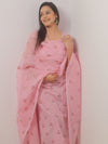 Banarasee Embroidered Linen Cotton Salwar Kameez Fabric With Dupatta-Pink