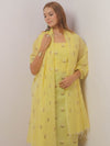 Banarasee Embroidered Linen Cotton Salwar Kameez Fabric With Dupatta-Yellow