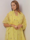 Banarasee Embroidered Linen Cotton Salwar Kameez Fabric With Dupatta-Yellow