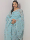 Banarasee Embroidered Linen Cotton Salwar Kameez Fabric With Dupatta-Light Blue