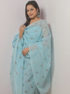 Banarasee Embroidered Linen Cotton Salwar Kameez Fabric With Dupatta-Light Blue