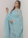 Banarasee Embroidered Linen Cotton Salwar Kameez Fabric With Dupatta-Light Blue