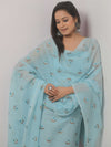 Banarasee Embroidered Linen Cotton Salwar Kameez Fabric With Dupatta-Light Blue