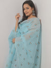 Banarasee Embroidered Linen Cotton Salwar Kameez Fabric With Dupatta-Light Blue