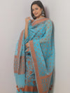 Banarasee Organza Resham Zari Salwar Kameez Fabric With Dupatta-Blue