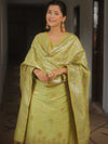 Banarasee Salwar Kameez Semi Katan Silk Fabric With Dupatta-Green