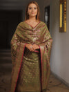 Banarasee Salwar Kameez Semi Katan Silk Fabric With Dupatta-Olive Green