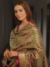 Banarasee Salwar Kameez Semi Katan Silk Fabric With Dupatta-Olive Green