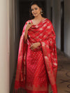 Banarasee Salwar Kameez Semi Katan Silk Fabric With Dupatta-Red