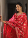 Banarasee Salwar Kameez Semi Katan Silk Fabric With Dupatta-Red