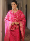 Banarasee Salwar Kameez Semi Katan Silk Fabric With Dupatta-Hot Pink