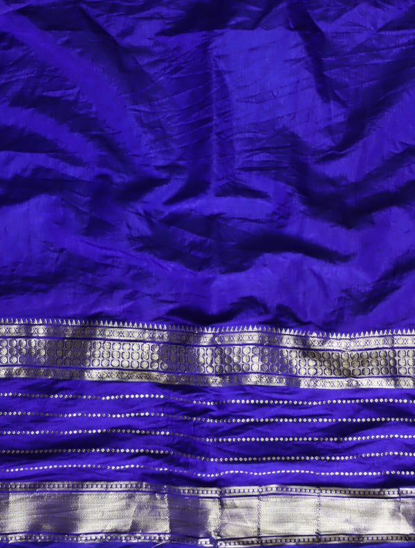 Banarasee Handwoven Semi Silk Plain Saree With Zari Border-Royal Blue