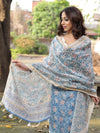 Maheshwari Silk Salwar Kameez Fabric & With Mirror Work Dupatta Set-Blue