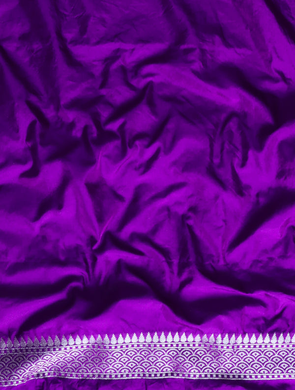 Banarasee Handwoven Semi Katan Saree With Zari Buta Design-Violet