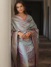 Banarasee Salwar Kameez Semi Katan Silk Fabric With Dupatta-Grey