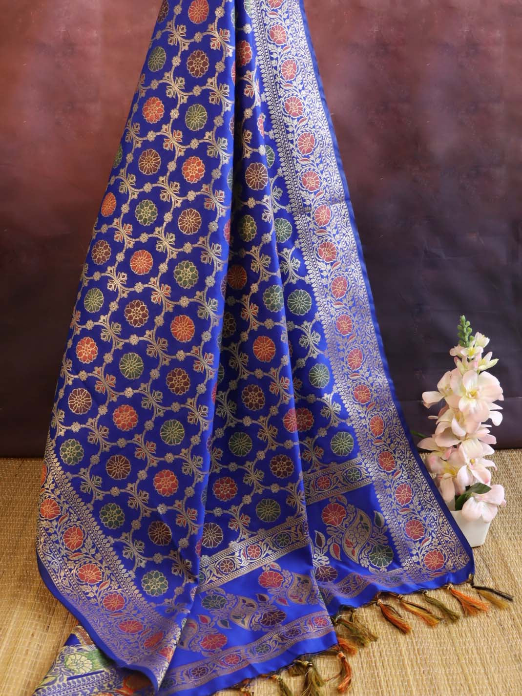 Banarasee Cotton Silk Jaal Design Dupatta-Royal Blue