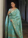 Banarasee Salwar Kameez Semi Katan Silk Fabric With Dupatta-Turquoise Blue