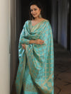 Banarasee Salwar Kameez Semi Katan Silk Fabric With Dupatta-Turquoise Blue