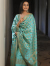 Banarasee Salwar Kameez Semi Katan Silk Fabric With Dupatta-Turquoise Blue