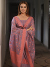 Banarasee Cotton Salwar Kameez Fabric With Dupatta & Resham Zari-Lavender