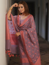 Banarasee Cotton Salwar Kameez Fabric With Dupatta & Resham Zari-Lavender