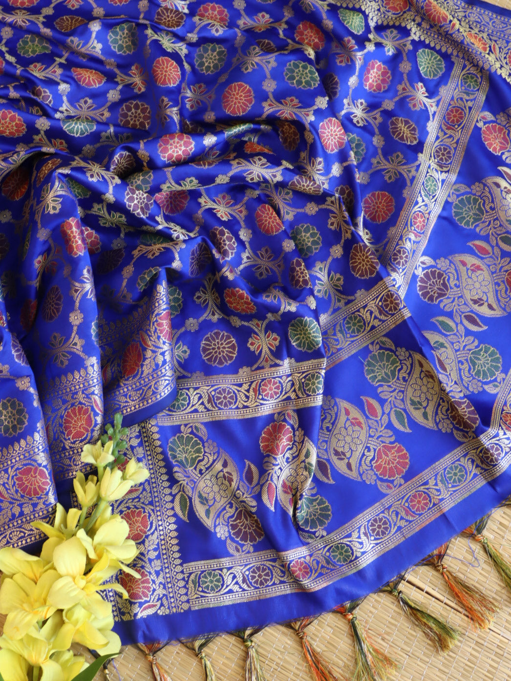 Banarasee Cotton Silk Jaal Design Dupatta-Royal Blue