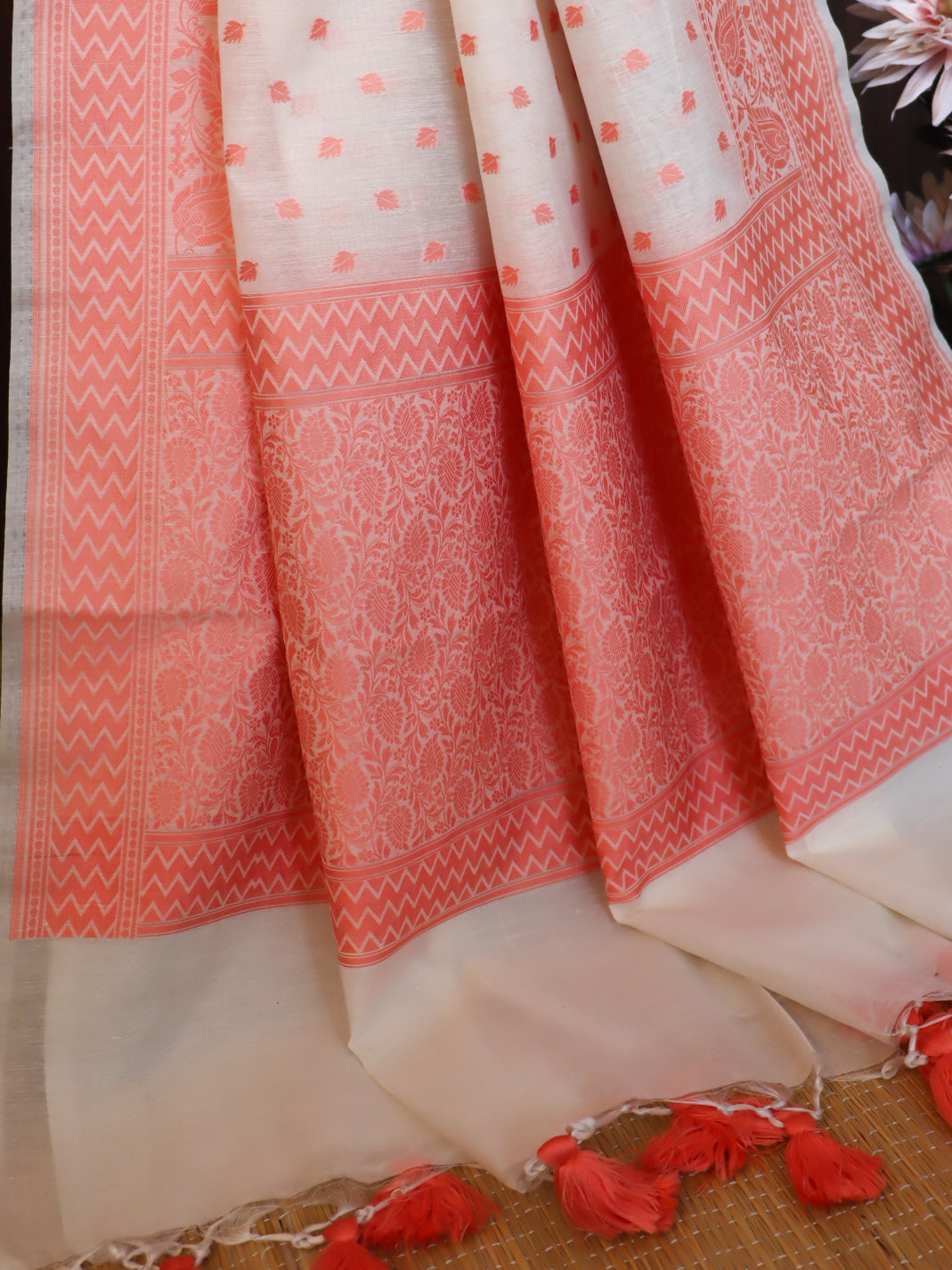 Banarasee Cotton Resham Zari Dupatta-White