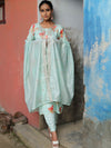 Banarasee Muslin Silk Kurta Pants With Dupatta Suit Set-Sea Green