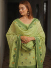 Banarasee Cotton Salwar Kameez Fabric With Dupatta & Resham Zari-Light Green