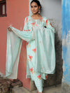 Banarasee Muslin Silk Kurta Pants With Dupatta Suit Set-Sea Green