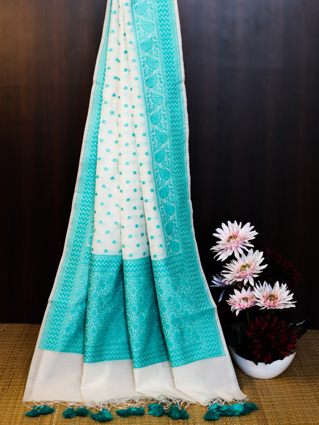 Banarasee Cotton Resham Zari Dupatta-White